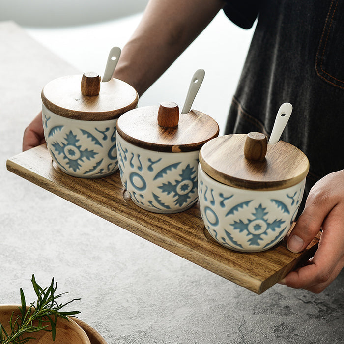 Household Condiment Jar With Spoon And Taste Of Salt Pot