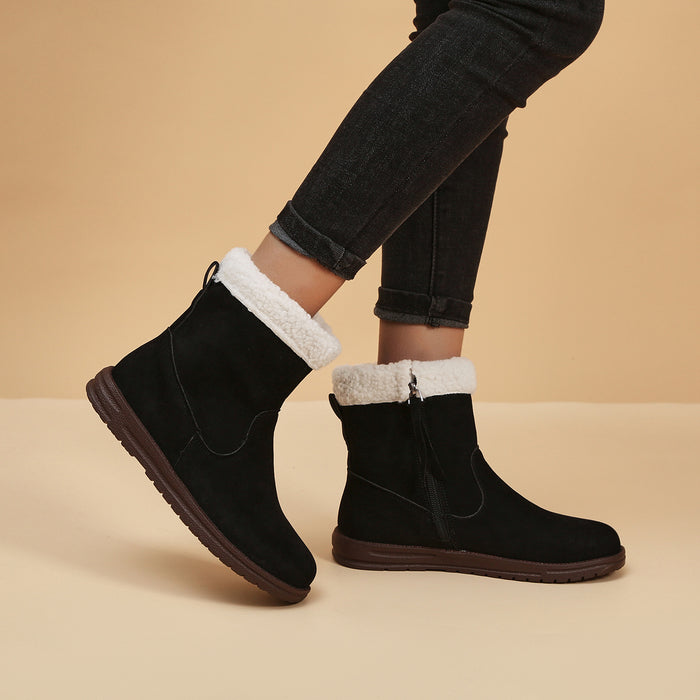 Botas de nieve de invierno para mujer, botas cortas gruesas de lana cálidas con diseño de Zpipeper lateral, zapatos sólidos, nueva moda