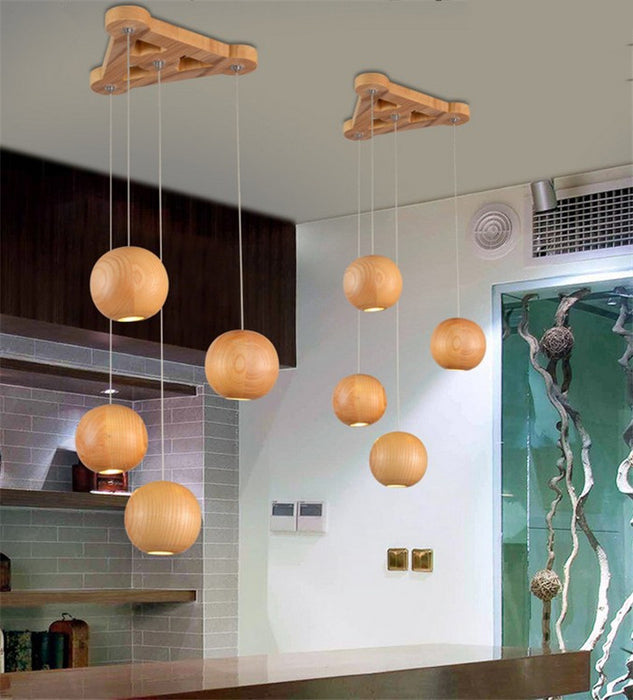 Lampadario a sfera in legno massello di legno nordico personalità creativa soggiorno sala da pranzo lampade a sospensione