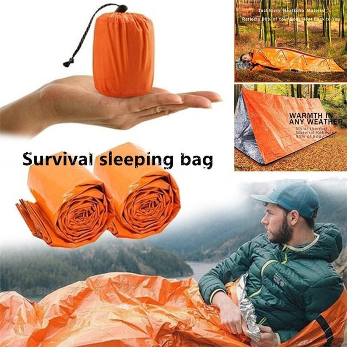 Saco de dormir de supervivencia de emergencia al aire libre, manta portátil impermeable reutilizable, manta térmica para acampar, senderismo, supervivencia y rescate