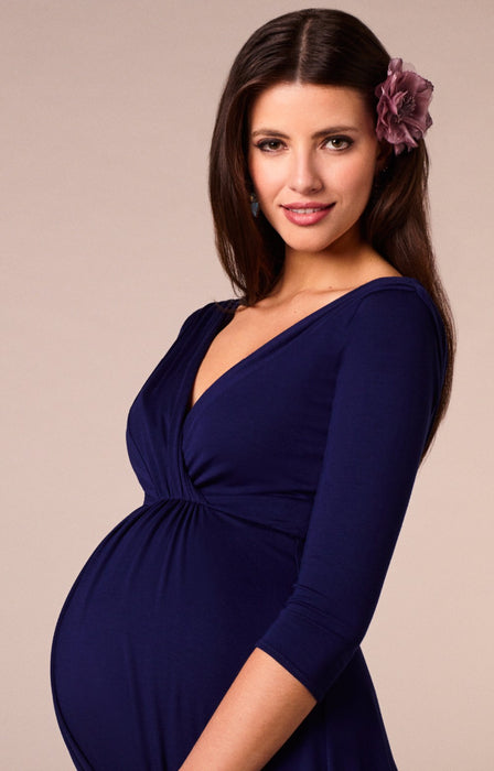 Pleated Deep V Neck Fashion Party Evening Maternity Dress