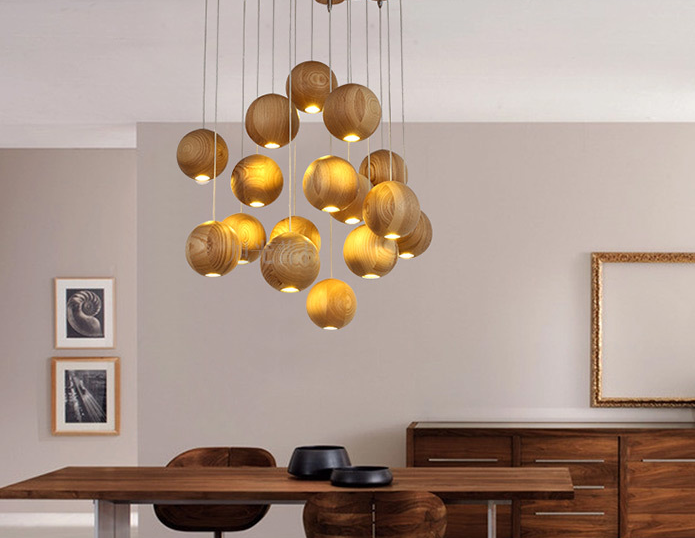Lampadario a sfera in legno massello di legno nordico personalità creativa soggiorno sala da pranzo lampade a sospensione