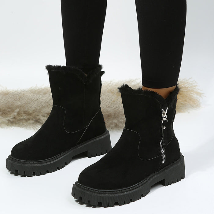 Botas de neve grossas de pelúcia femininas sapatos de inverno antiderrapantes de camurça falsa