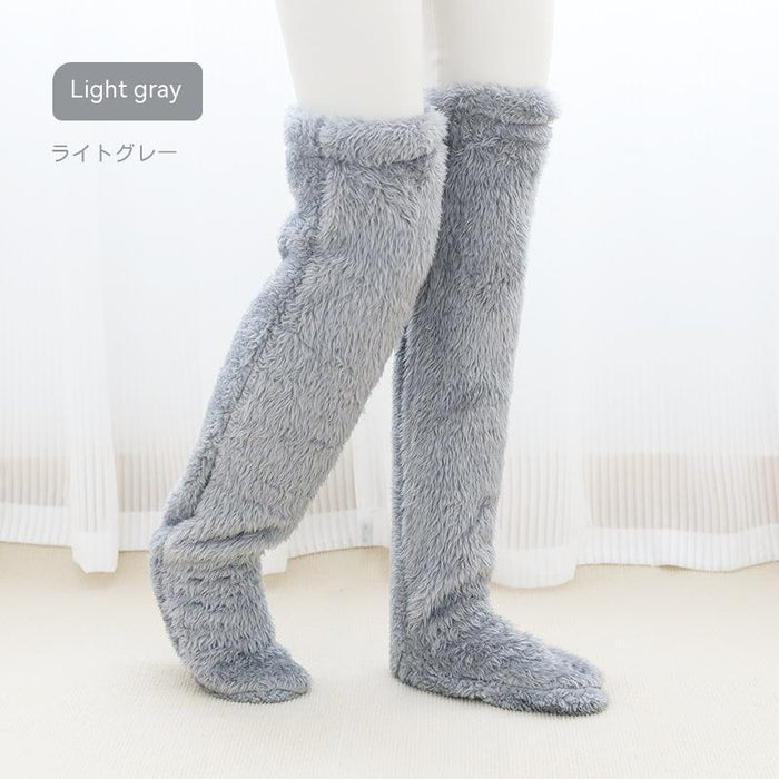 Chaussettes longues et pelucheuses au-dessus du genou, bas chauds et froids pour l'hiver, bas résistants au froid, pour dormir au sol de la maison