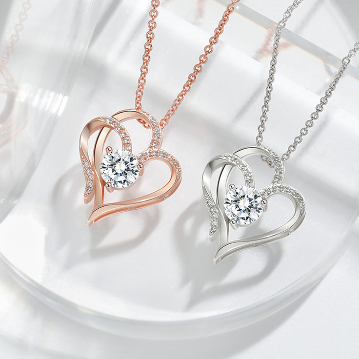 Zirkon Double Love Halskette mit Strasssteinen Ins personalisierte herzförmige Halskette Schlüsselbein Kette Schmuck für Frauen Valentinstag