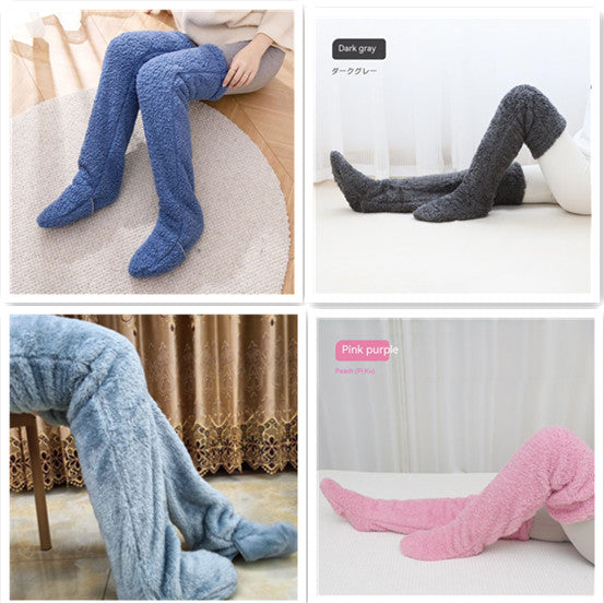 Chaussettes longues et pelucheuses au-dessus du genou, bas chauds et froids pour l'hiver, bas résistants au froid, pour dormir au sol de la maison