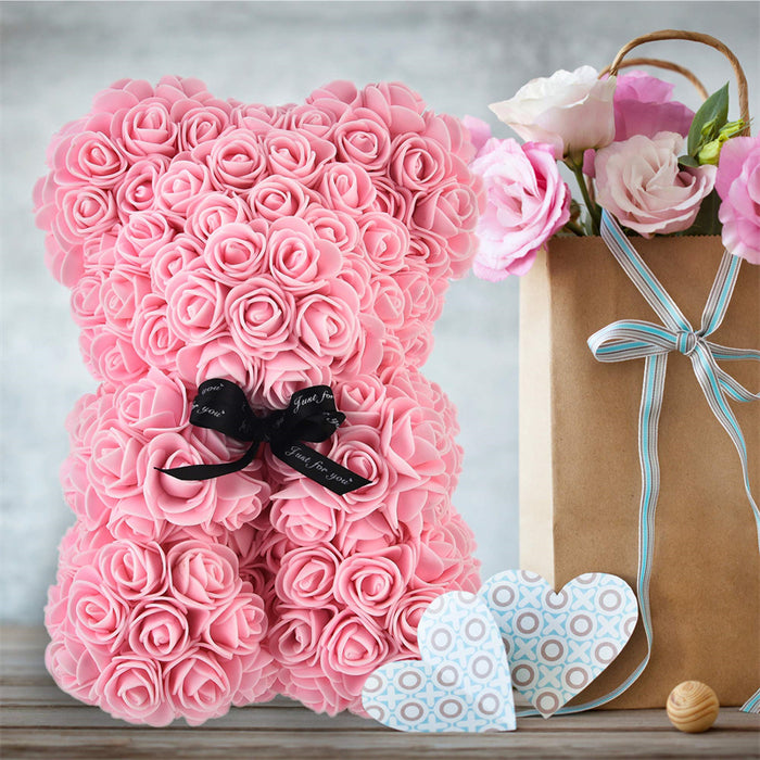 Presente de Dia dos Namorados Urso Rosa Flor Eterna Rosa Urso de Pelúcia Urso de Espuma PE 25cm Dia dos Namorados