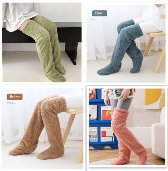 Chaussettes longues et pelucheuses au-dessus du genou, bas chauds et froids pour l'hiver, bas résistants au froid, pour dormir au sol de la maison