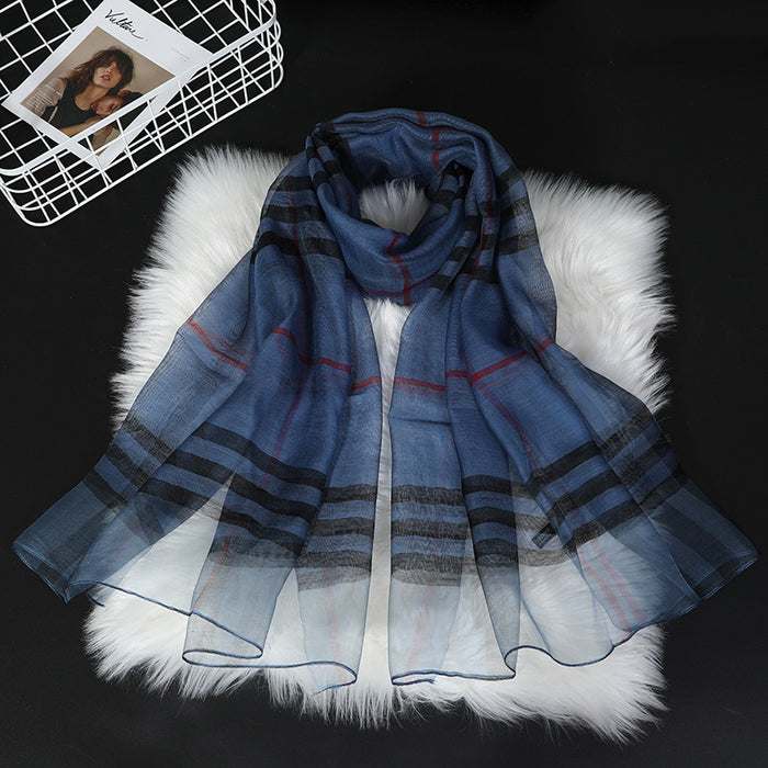 Silk Scarves Women's All-match Plaid Scarf Classic Plaid