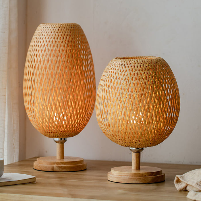 Bamboo Woven Table Lamp Japanese Style Zen Bedroom Living Room