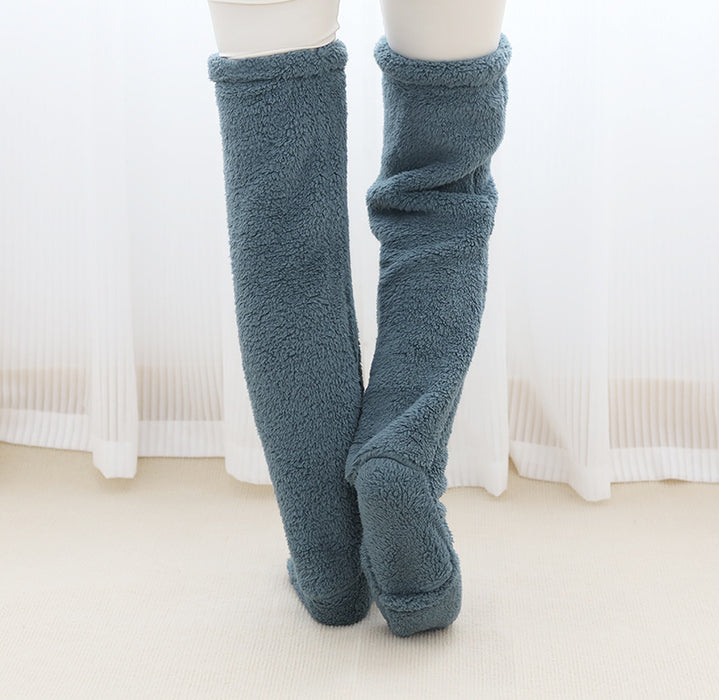 Chaussettes longues et pelucheuses au-dessus du genou, bas chauds et froids pour l'hiver, bas résistants au froid, pour dormir au sol de la maison