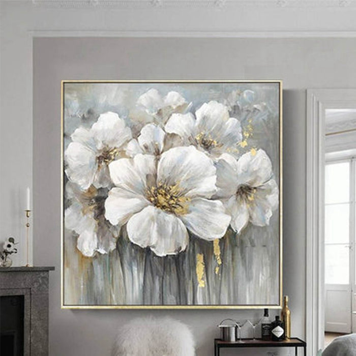 Pintura al óleo sin marco del arte de la pared de la flor blanca