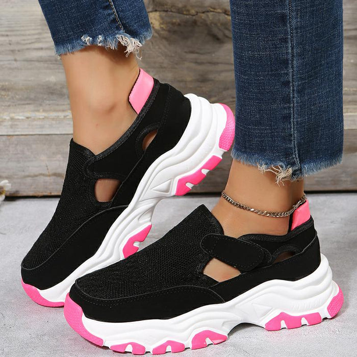 Zapatos deportivos de malla para mujer, moda al aire libre, tacón plano, punta redonda, zapatos para correr preppy