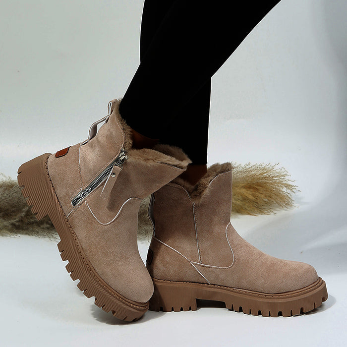Bottes de neige épaisses en peluche pour femmes, chaussures d'hiver antidérapantes en faux suède