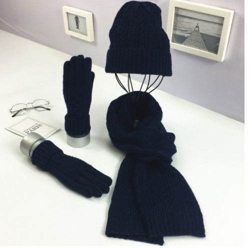 Fashion Solid Color Twist Warm Hat Scarf Glove Set