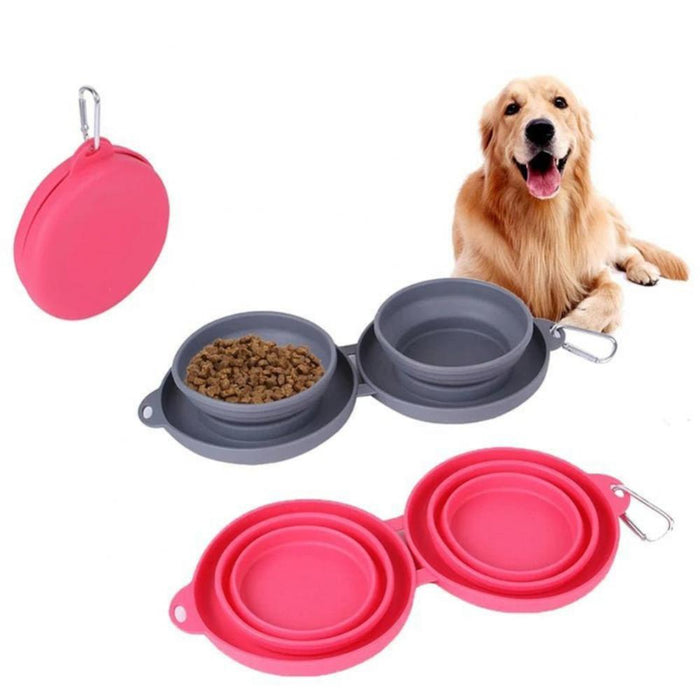 Foldable Double Rubber Bowl Pet Food Bowl Pet Accessories Dog Cat Bowls