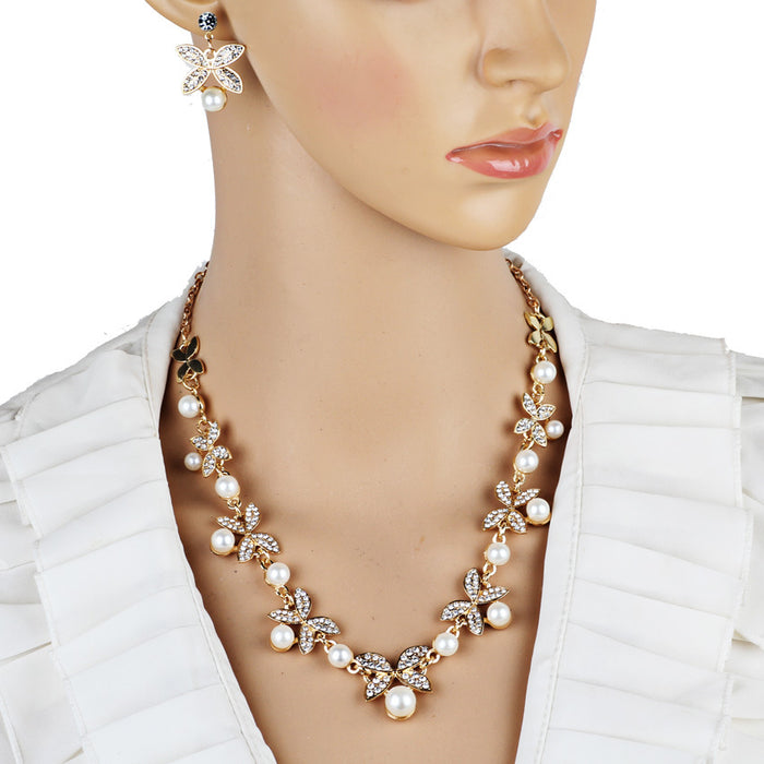 New pearl jewelry set butterfly necklace and earrings bridal jewelry set