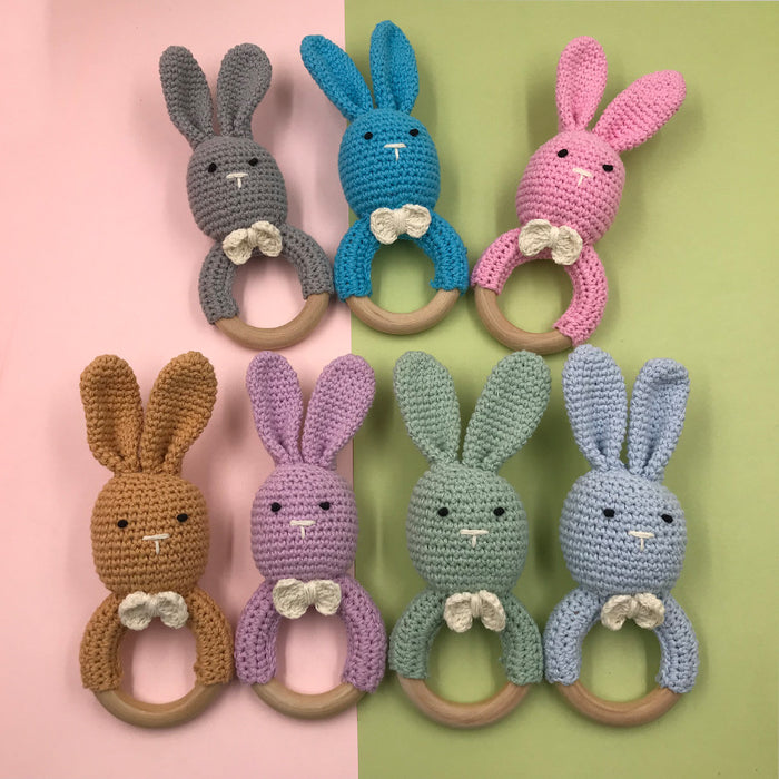 Baby Bunny Ear Teether Wooden Teether Newborn Sensory Toy Shower Gift Baby Care