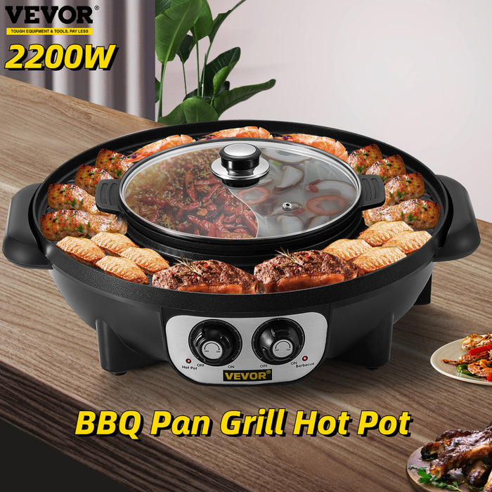 Vevor 2 in 1 Electric Hot Pot BBQ Grill 2200w Multifunction Portable