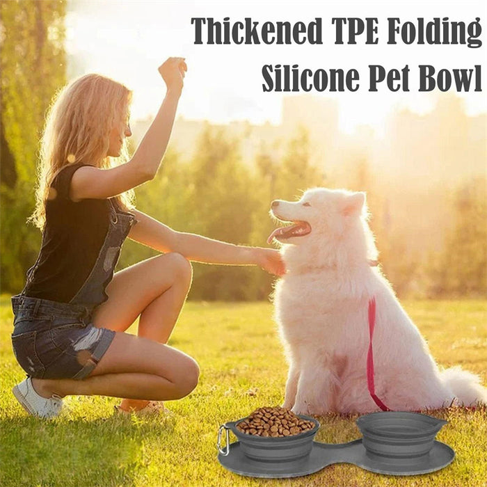 Foldable Double Rubber Bowl Pet Food Bowl Pet Accessories Dog Cat Bowls