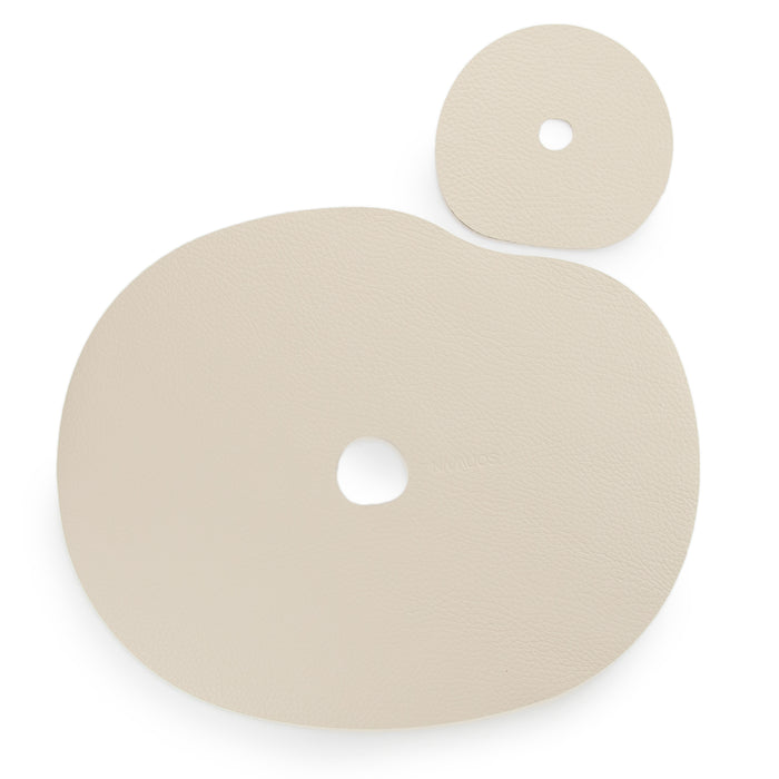 Placemat and coasters made of natural leather, ivory